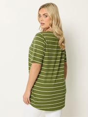 Yours Curve Green V-Neck Stripe T-Shirt - Image 3 of 5
