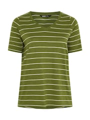 Yours Curve Green V-Neck Stripe T-Shirt - Image 5 of 5