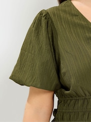 Yours Curve Green Puff Sleeve Shirred Blouse - Image 4 of 6