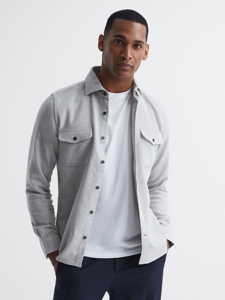 Reiss Soft Grey Miami Twin Pocket Overshirt - Image 1 of 7