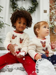 Boden Cream Rudolph Pom Pom Christmas Jumper - Image 1 of 4