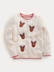Boden Cream Rudolph Pom Pom Christmas Jumper - Image 2 of 4