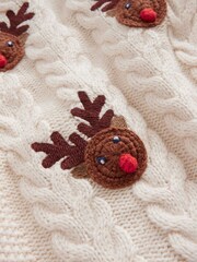 Boden Cream Rudolph Pom Pom Christmas Jumper - Image 4 of 4