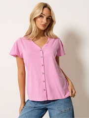 M&Co Pink Button Frill Sleeve Blouse - Image 1 of 5