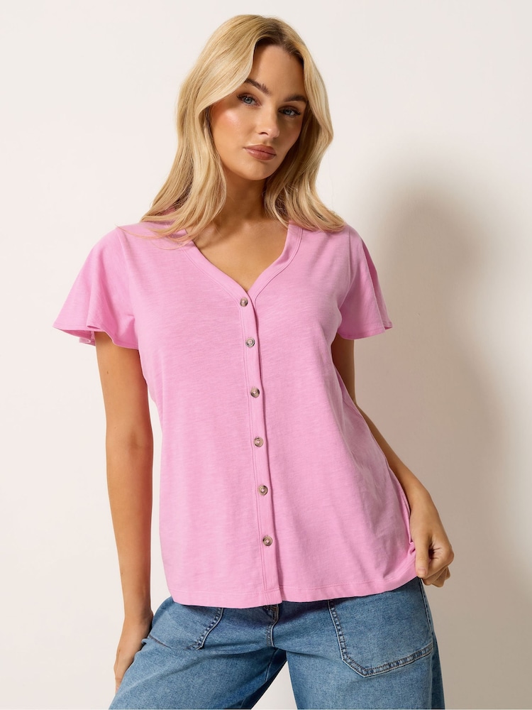 M&Co Pink Button Frill Sleeve Blouse - Image 1 of 5 M&Co Pink Button Frill Sleeve Blouse - Image 1 of 5