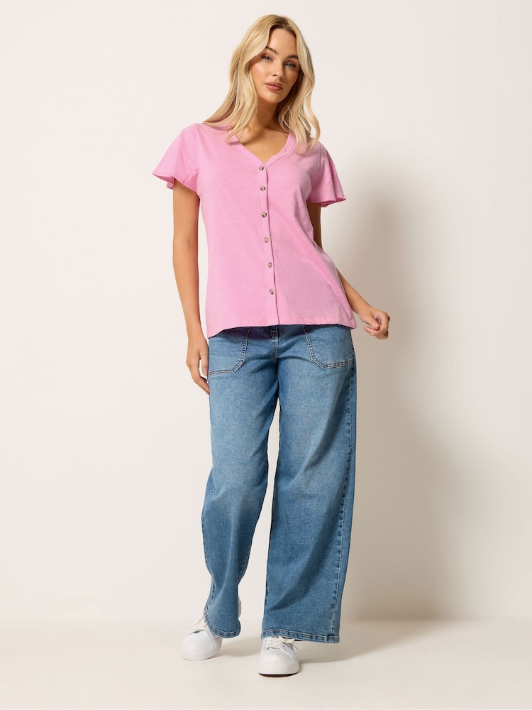 M&Co Pink Button Frill Sleeve Blouse - Image 2 of 5 M&Co Pink Button Frill Sleeve Blouse - Image 2 of 5