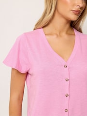 M&Co Pink Button Frill Sleeve Blouse - Image 4 of 5