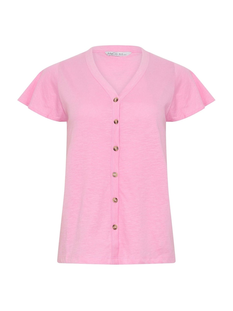 M&Co Pink Button Frill Sleeve Blouse - Image 5 of 5 M&Co Pink Button Frill Sleeve Blouse - Image 5 of 5