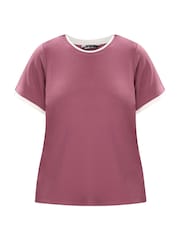 Yours Curve Pink Premium Interlock Ringer T-Shirt - Image 5 of 5