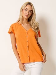 M&Co Orange Button Frill Sleeve Blouse - Image 1 of 5