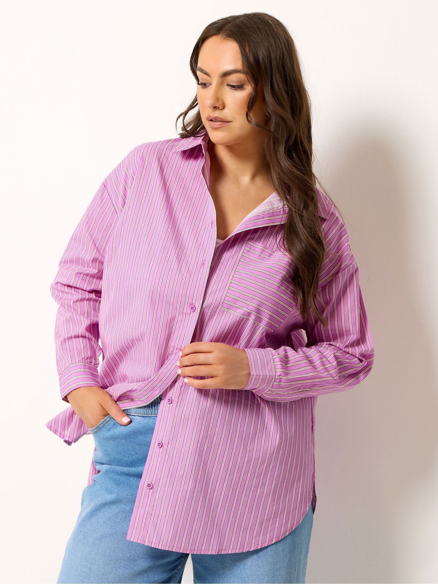 Yours Women's Pink Stripe Button Through Shirt In Size 14 - Image 1