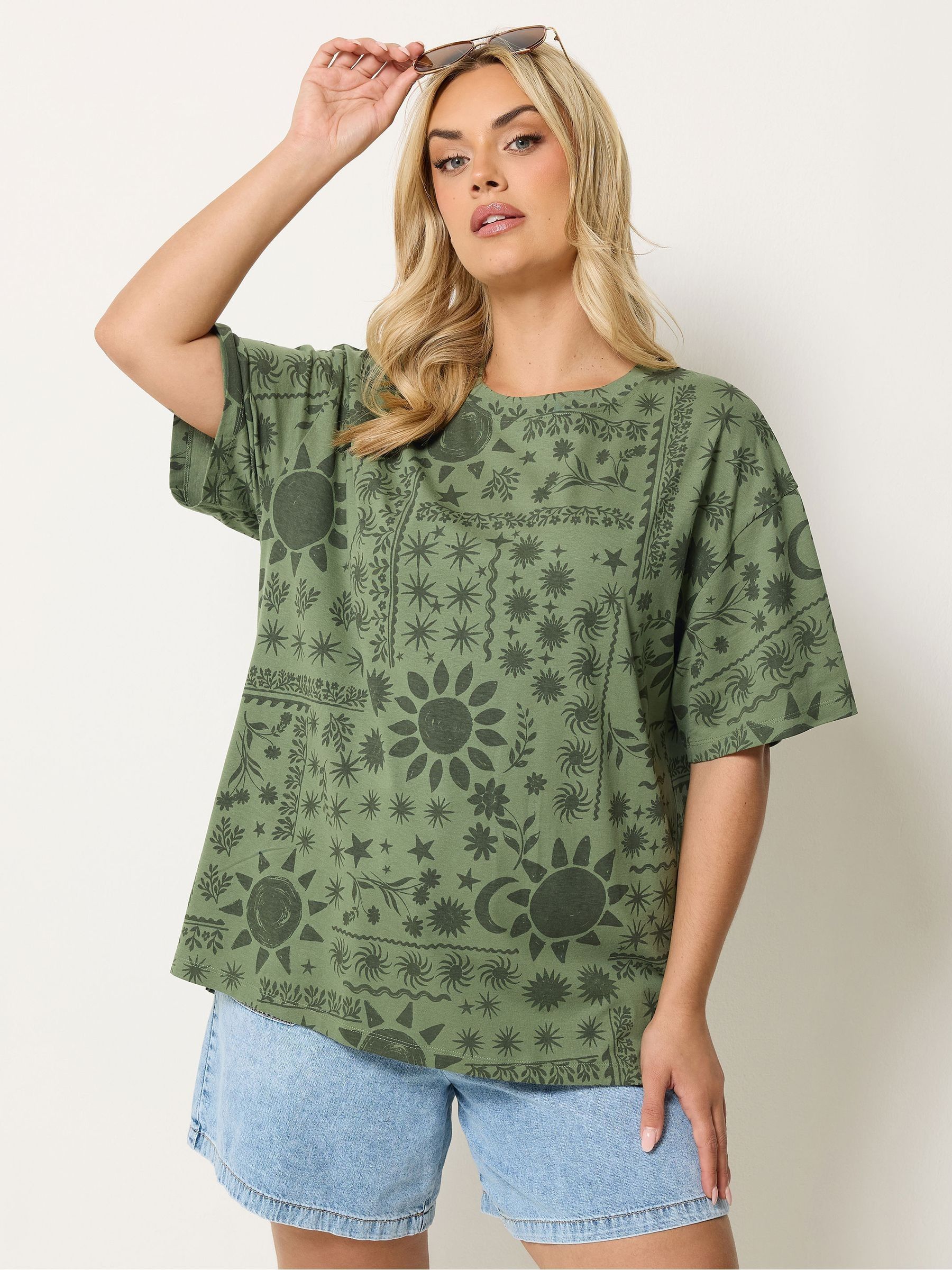 Yours Curve Women's Green Oversized T-Shirt