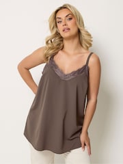 Yours Curve Brown Lace Insert Vest Top - Image 1 of 5
