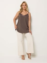 Yours Curve Brown Lace Insert Vest Top - Image 2 of 5