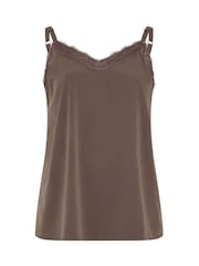 Yours Curve Brown Lace Insert Vest Top - Image 5 of 5