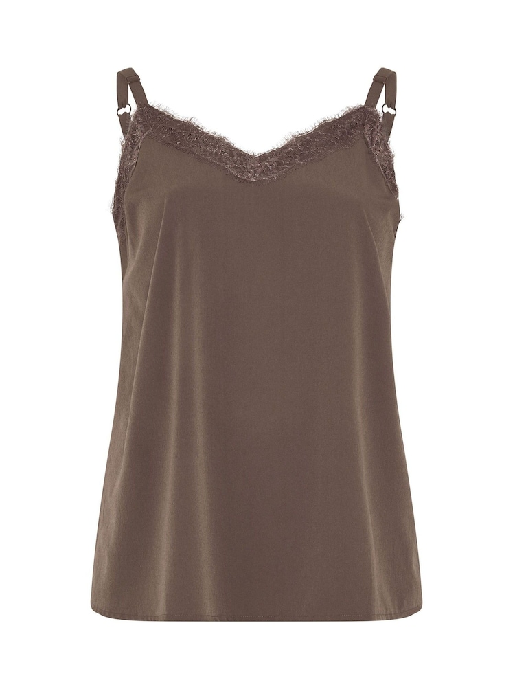Yours Curve Brown Lace Insert Vest Top - Image 5 of 5 Yours Curve Brown Lace Insert Vest Top - Image 5 of 5
