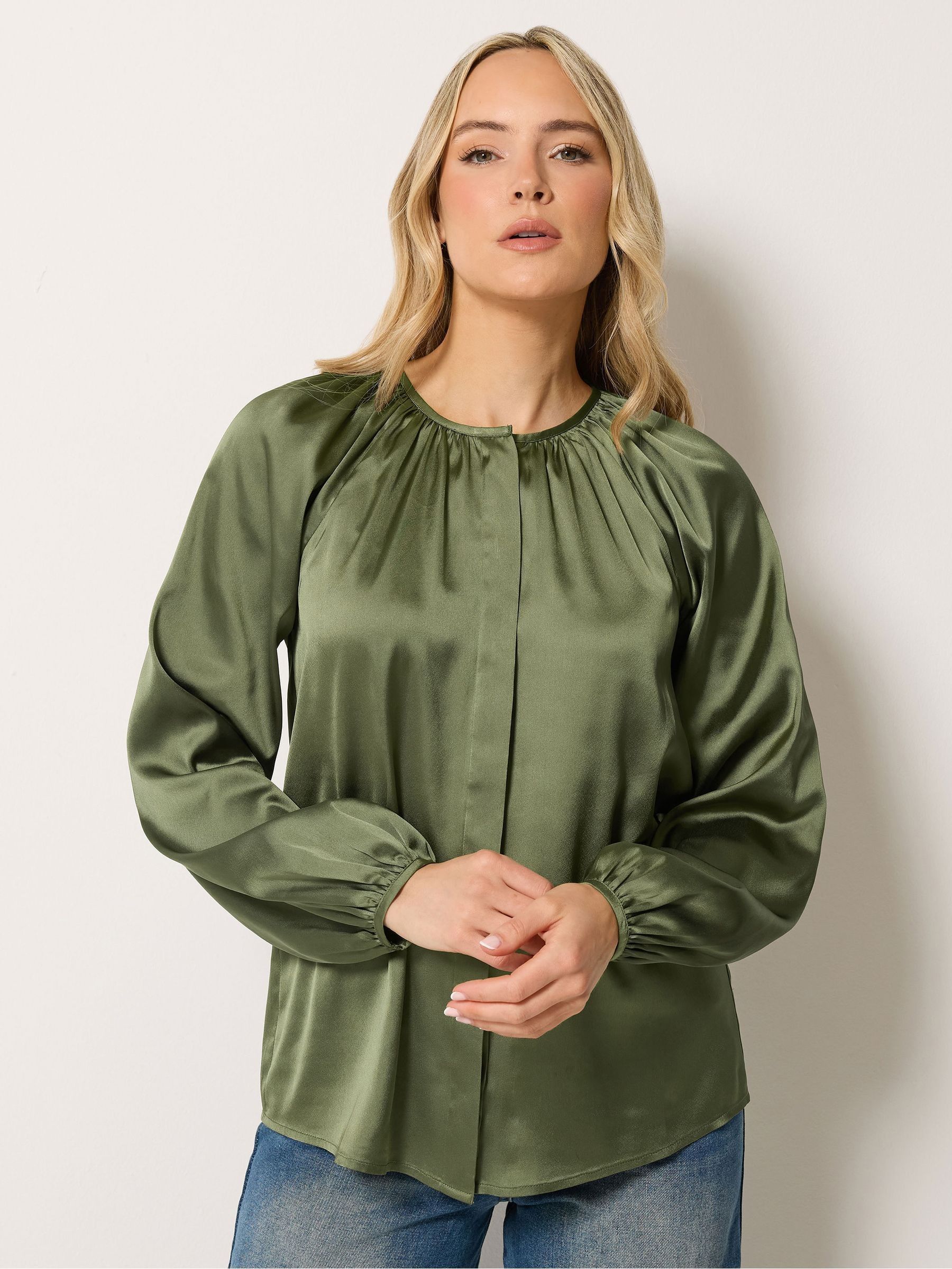 Long Tall Sally Women's Olive Tall Satin Button Top In | Size: 24 - Image 2