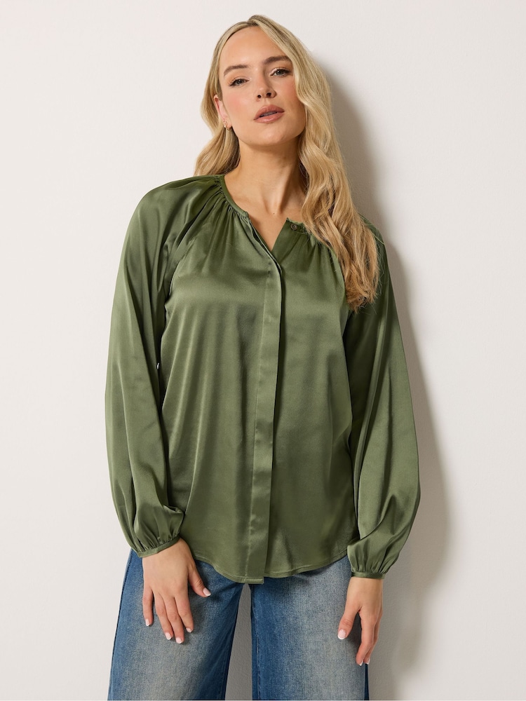 Long Tall Sally Green Button Through Satin Top - Image 2 of 6 Long Tall Sally Green Button Through Satin Top - Image 2 of 6