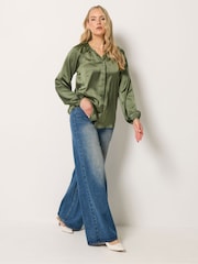 Long Tall Sally Green Button Through Satin Top - Image 3 of 6