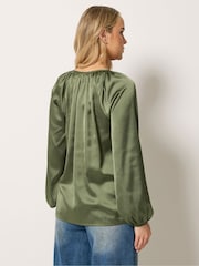 Long Tall Sally Green Button Through Satin Top - Image 4 of 6