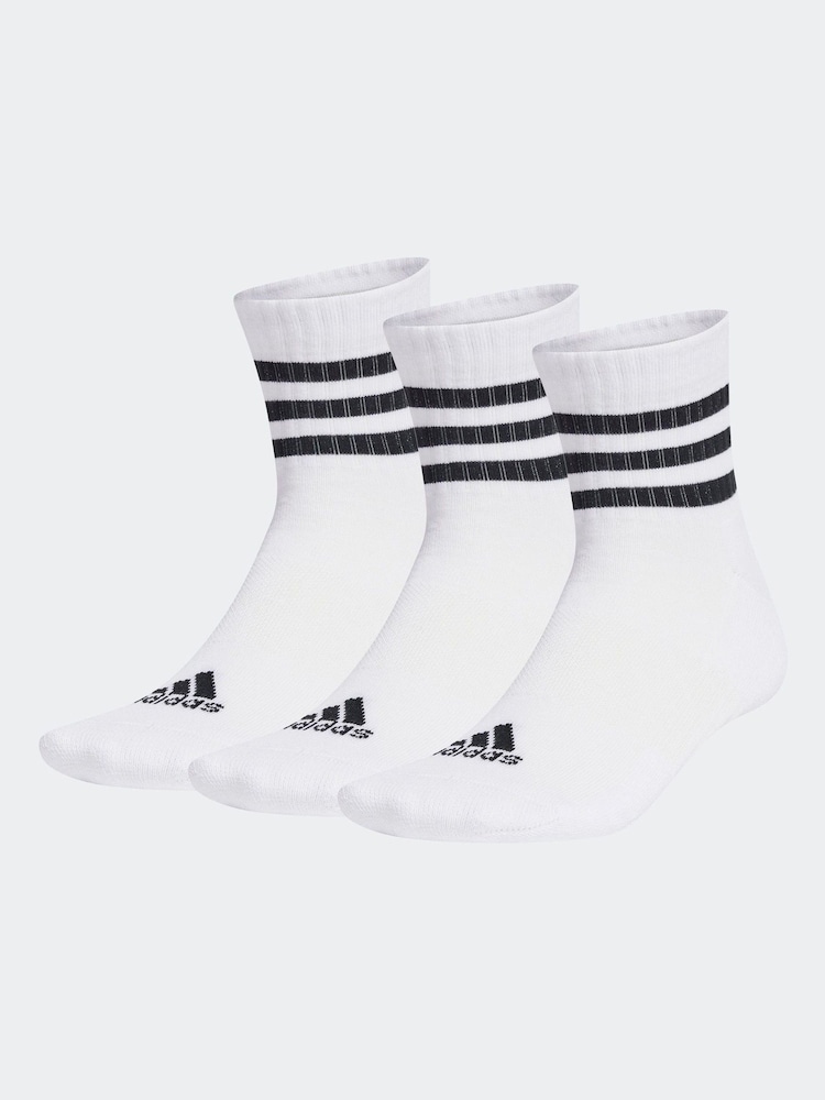 adidas White/Black 3-Stripes Cushioned Sportswear Mid Cut Socks 3 Pairs - Image 1 of 4