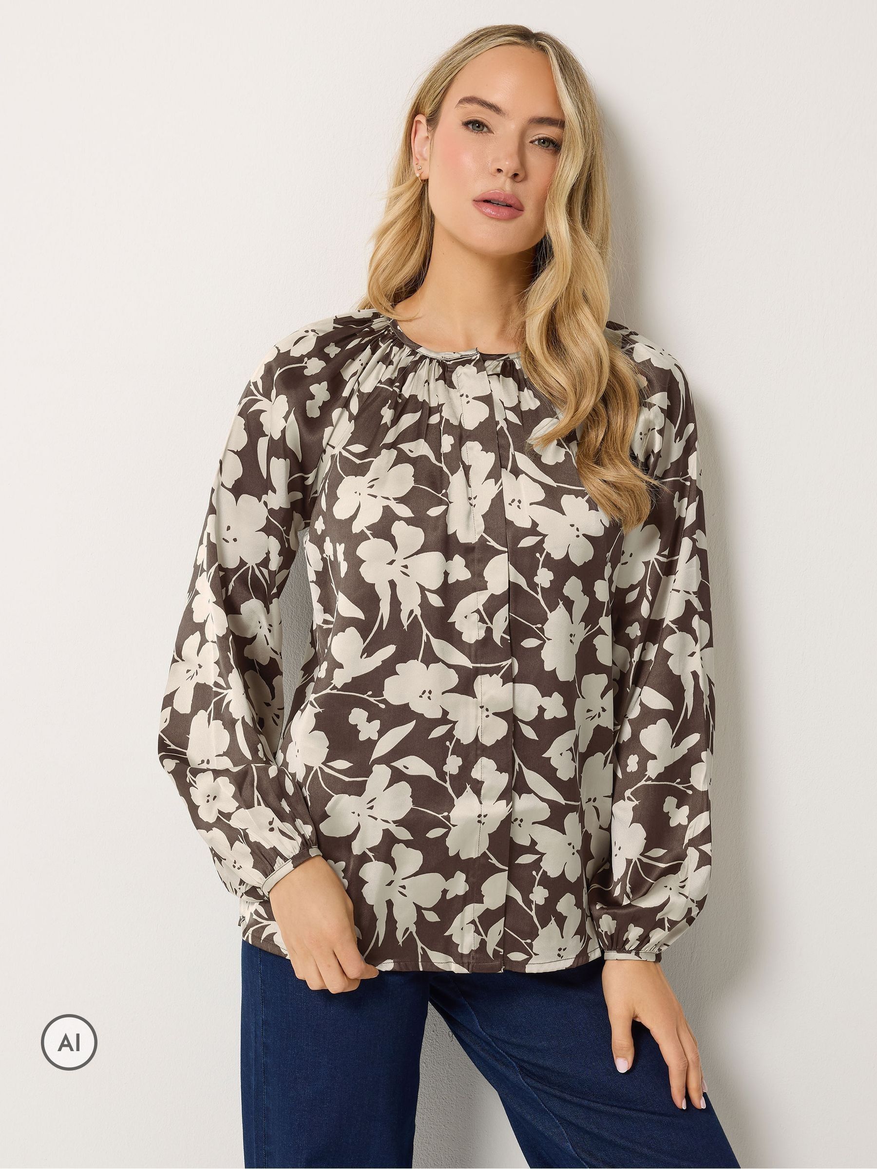 Long Tall Sally Women's Chocolate Tall Floral Satin Top In | : Size 20 - Image 2
