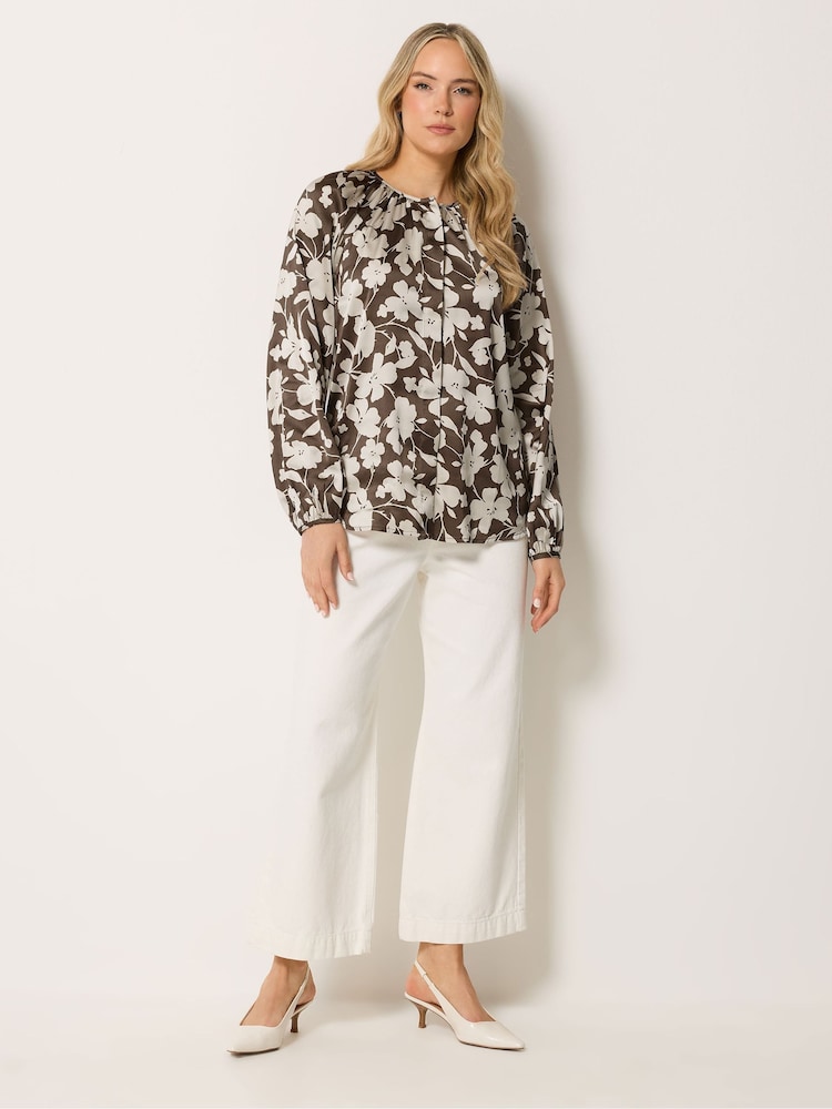 Long Tall Sally Natural Floral Printed Satin Top - Image 2 of 5 Long Tall Sally Natural Floral Printed Satin Top - Image 2 of 5
