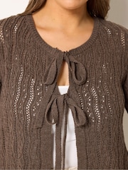Yours Curve Brown Tie Front Crochet Cardigan - Image 4 of 5