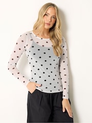 Long Tall Sally White Spotted Mesh Top - Image 1 of 5