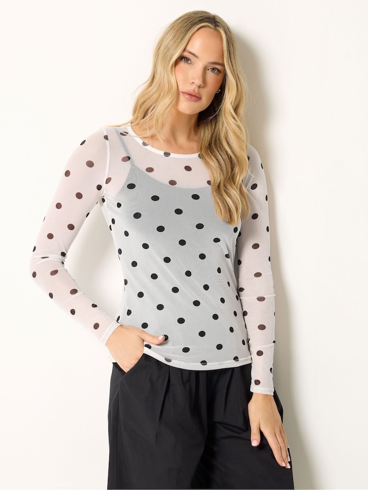 Long Tall Sally White Spotted Mesh Top - Image 1 of 5