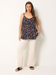 Yours Curve Black Floral Trim Vest Top - Image 2 of 5