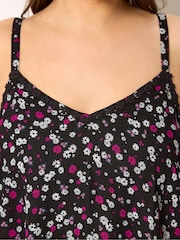 Yours Curve Black Floral Trim Vest Top - Image 4 of 5