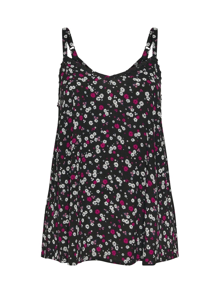 Yours Curve Black Floral Trim Vest Top - Image 5 of 5 Yours Curve Black Floral Trim Vest Top - Image 5 of 5