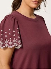 Yours Curve Red Embroidered Sleeve T-Shirt - Image 4 of 5