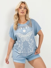 Yours Curve Blue Placement Laser Cut T-Shirt - Image 1 of 6