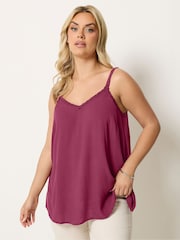 Yours Curve Red Embroidered Floral Trim Vest Top - Image 1 of 5