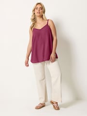 Yours Curve Red Embroidered Floral Trim Vest Top - Image 2 of 5