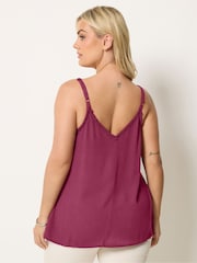 Yours Curve Red Embroidered Floral Trim Vest Top - Image 3 of 5
