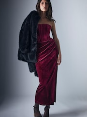 Bardot Red Everlasting Velour Midi Dress with Thigh High Split - Image 1 of 5