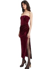 Bardot Red Everlasting Velour Midi Dress with Thigh High Split - Image 4 of 5