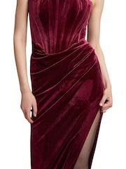 Bardot Red Everlasting Velour Midi Dress with Thigh High Split - Image 5 of 5