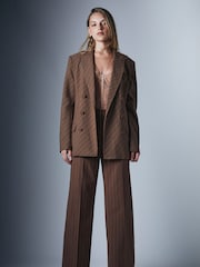 Bardot Brown Boxy Fit Pin Stripe Classic Blazer - Image 1 of 7