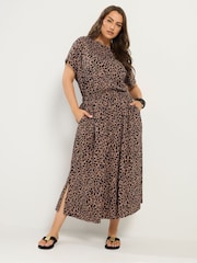 Yours Curve Brown Leopard Print Maxi Dress - Image 1 of 5