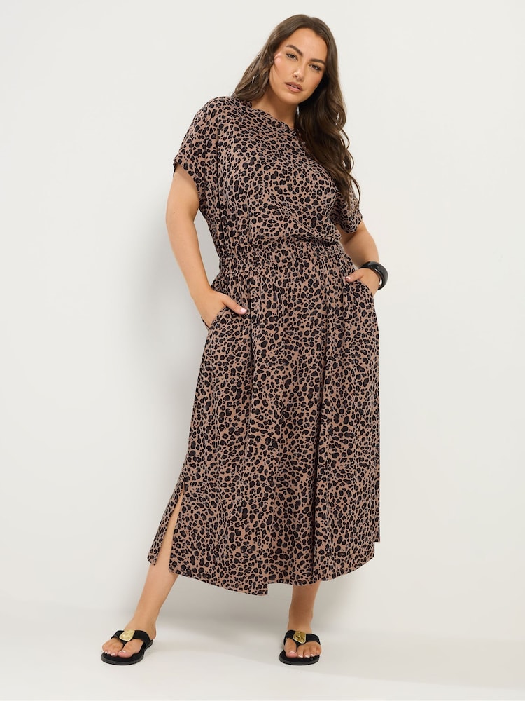 Yours Curve Brown Leopard Print Maxi Dress - Image 1 of 5