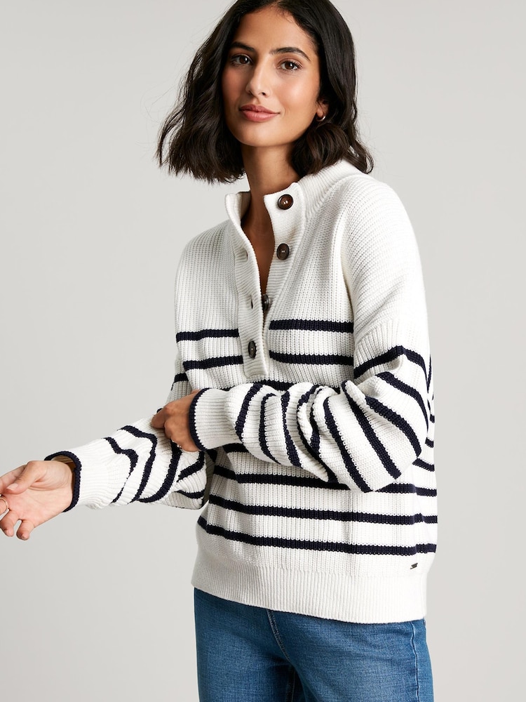 Joules Blue Cove Button Through Chunky Jumper - Image 1 of 1 Joules Blue Cove Button Through Chunky Jumper - Image 1 of 1