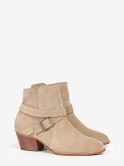 Barbour® Taupe Brown Nives Suede Stacked Heel Ankle Boots - Image 3 of 5