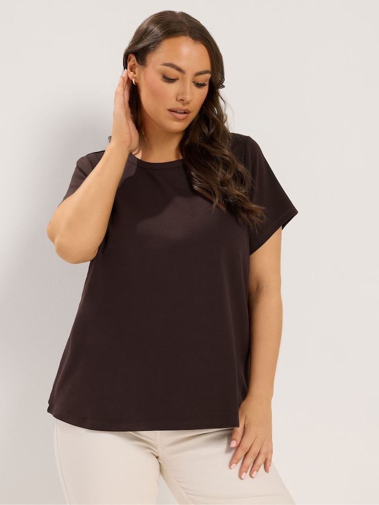 Yours Curve Blue Premium Interlock T-Shirt - Image 1 of 1 Yours Curve Blue Premium Interlock T-Shirt - Image 1 of 1