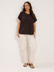 Yours Curve Dark  Brown Premium Interlock T-Shirt - Image 2 of 6