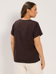 Yours Curve Dark  Brown Premium Interlock T-Shirt - Image 3 of 6