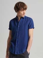 Superdry Dark Blue Studios Casual Linen Short Sleeve Shirt - Image 1 of 5